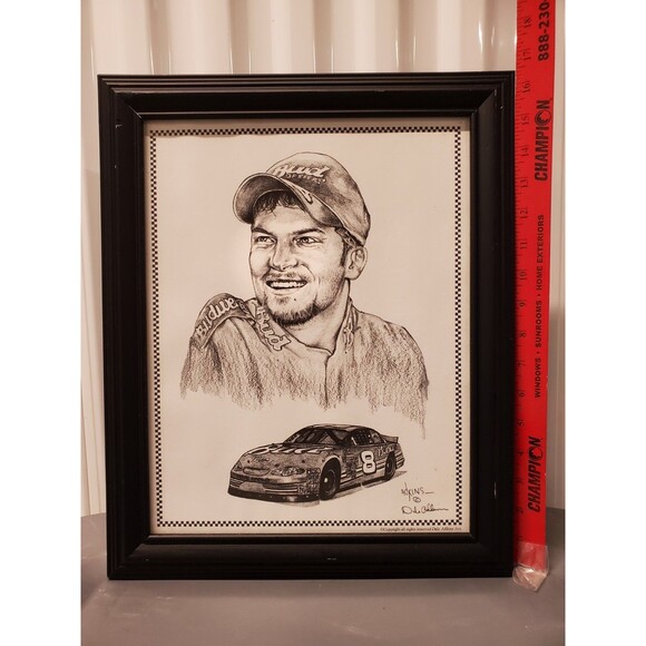 Dale Adkins Art Sketch Drawing Framed Print Dale Earnhart Jr & #8 Car - 0228 - Picture 7 of 8